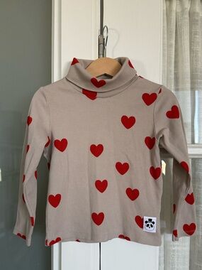 Mini Rodini Gray Turtleneck Top with Red Hearts